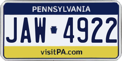 PA license plate JAW4922