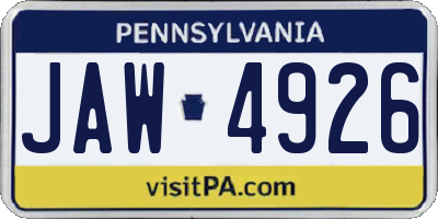 PA license plate JAW4926
