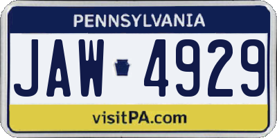 PA license plate JAW4929