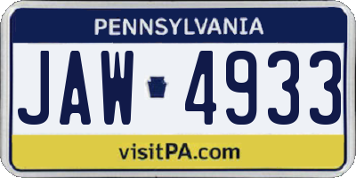 PA license plate JAW4933