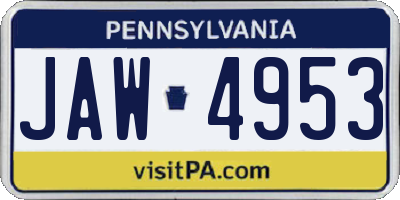 PA license plate JAW4953