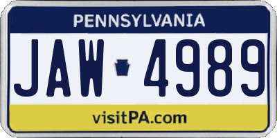 PA license plate JAW4989