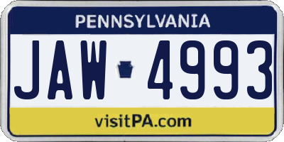 PA license plate JAW4993