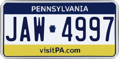 PA license plate JAW4997