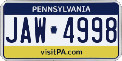 PA license plate JAW4998