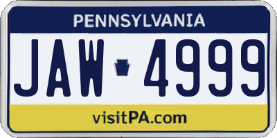 PA license plate JAW4999