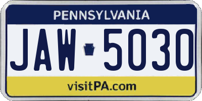 PA license plate JAW5030