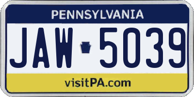 PA license plate JAW5039
