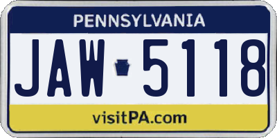 PA license plate JAW5118