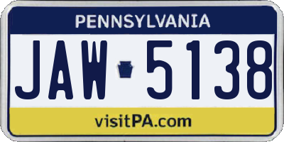 PA license plate JAW5138