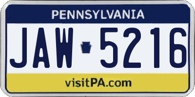 PA license plate JAW5216