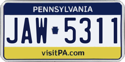 PA license plate JAW5311