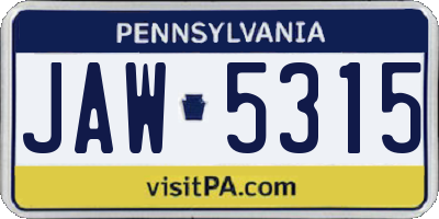 PA license plate JAW5315