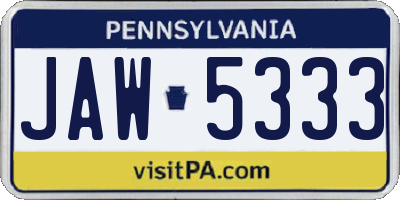 PA license plate JAW5333