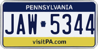 PA license plate JAW5344