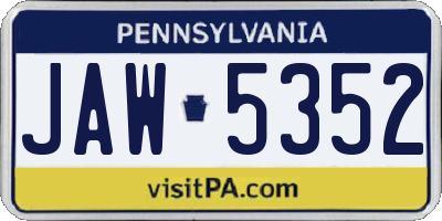PA license plate JAW5352