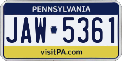 PA license plate JAW5361