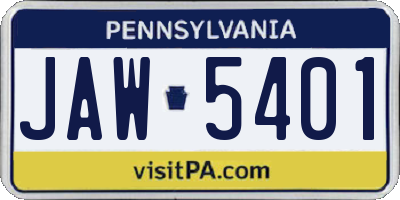 PA license plate JAW5401