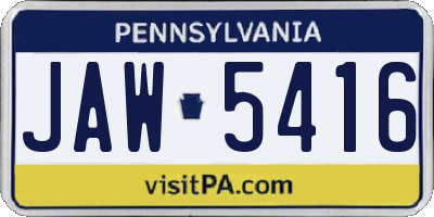 PA license plate JAW5416