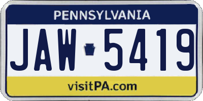 PA license plate JAW5419