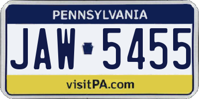 PA license plate JAW5455