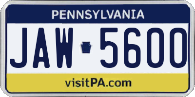 PA license plate JAW5600
