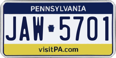 PA license plate JAW5701