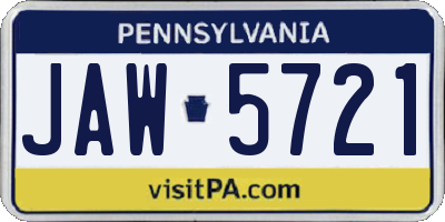 PA license plate JAW5721