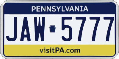 PA license plate JAW5777