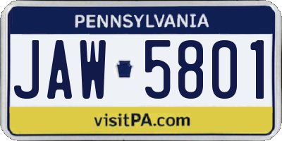 PA license plate JAW5801