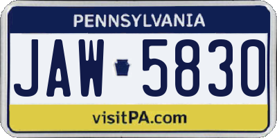 PA license plate JAW5830
