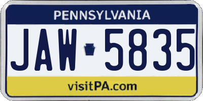 PA license plate JAW5835
