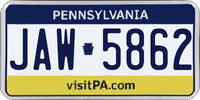 PA license plate JAW5862