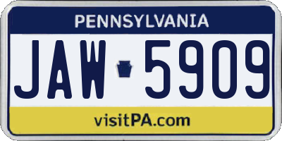 PA license plate JAW5909
