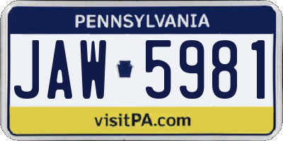 PA license plate JAW5981