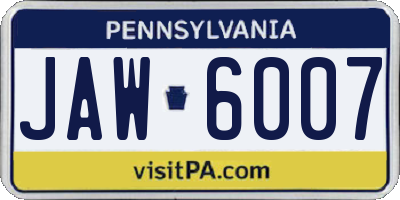 PA license plate JAW6007