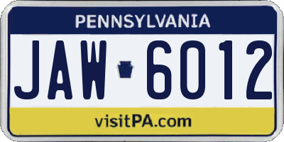PA license plate JAW6012