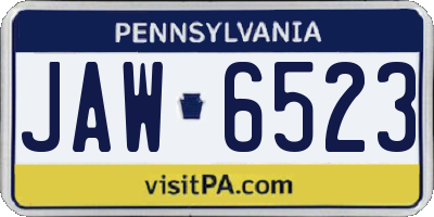 PA license plate JAW6523