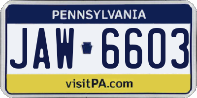 PA license plate JAW6603