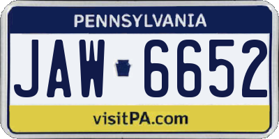 PA license plate JAW6652