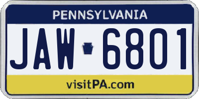 PA license plate JAW6801