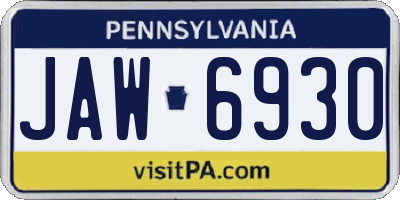 PA license plate JAW6930
