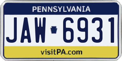 PA license plate JAW6931