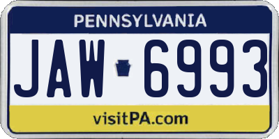 PA license plate JAW6993