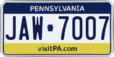 PA license plate JAW7007