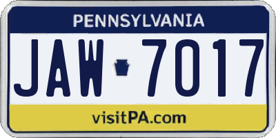 PA license plate JAW7017