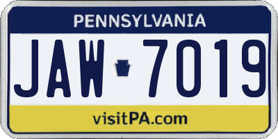 PA license plate JAW7019