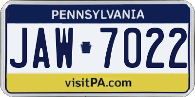 PA license plate JAW7022