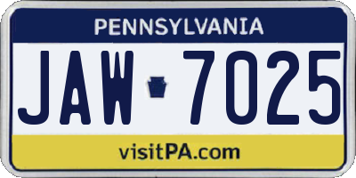 PA license plate JAW7025