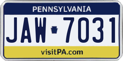 PA license plate JAW7031